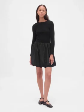 Minivestido de estilo «bubble» con mezcla de tejidos