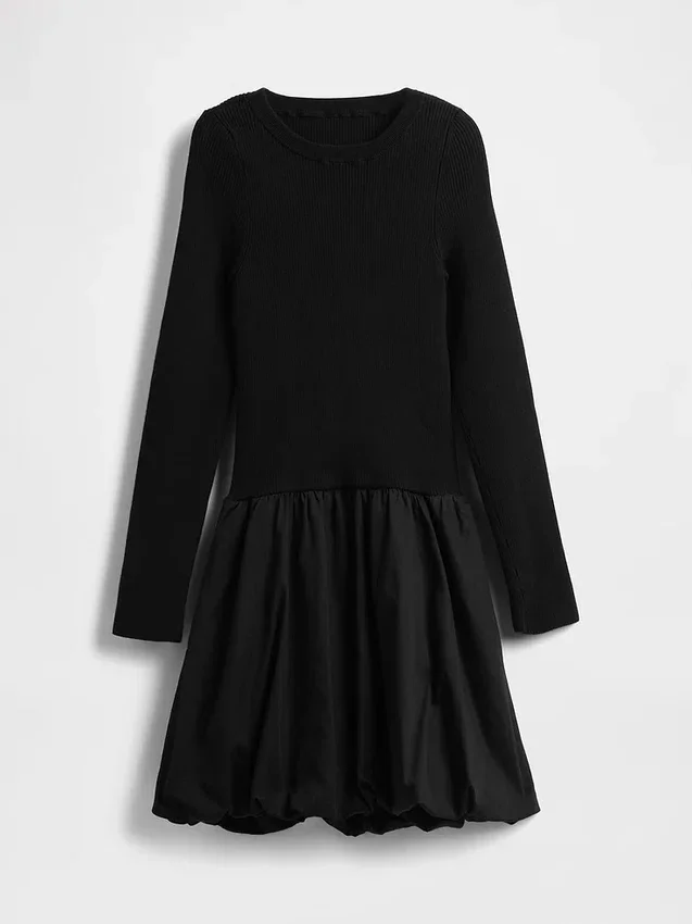 Minivestido de estilo «bubble» con mezcla de tejidos