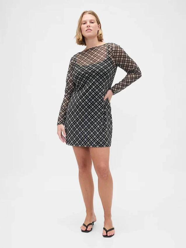 Minivestido de malla con cuello barco
