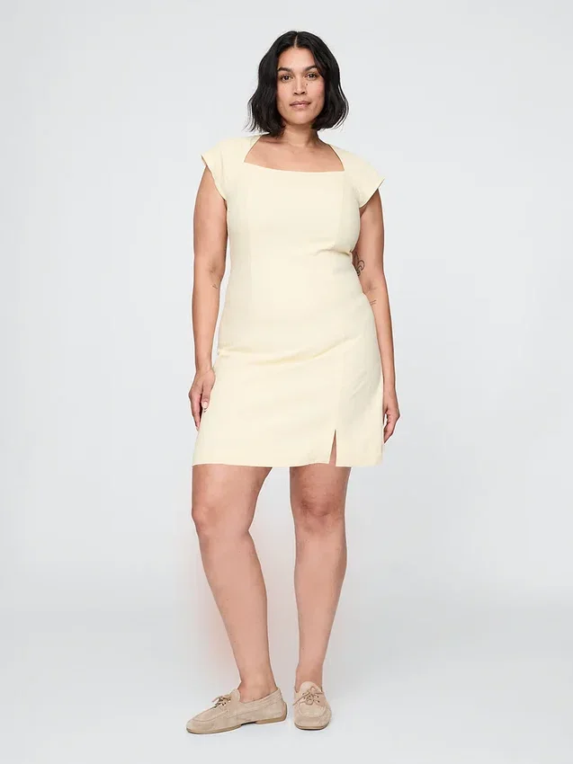 Minivestido de mezcla de lino con mangas casquillo