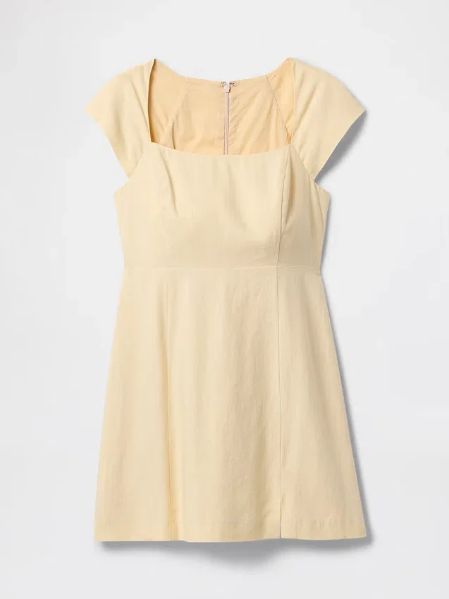 Minivestido de mezcla de lino con mangas casquillo
