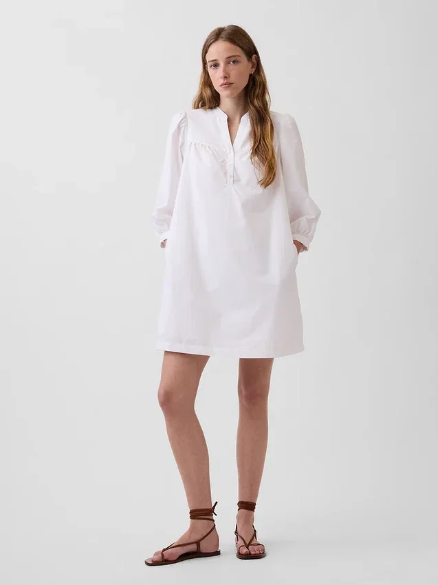 Minivestido de popelín con cuello Henley