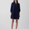 Minivestido de popelín con cuello Henley