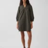Minivestido de popelín con cuello Henley