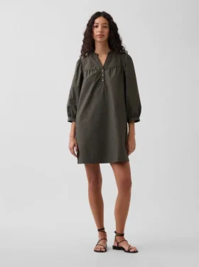 Minivestido de popelín con cuello Henley