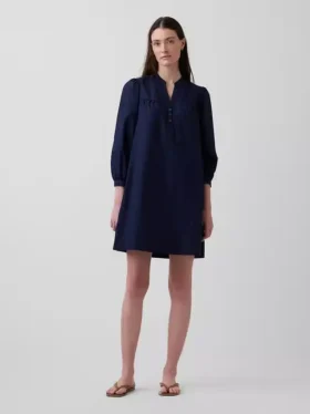 Minivestido de popelín con cuello Henley