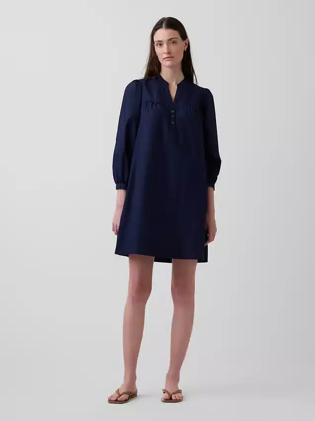 Minivestido de popelín con cuello Henley