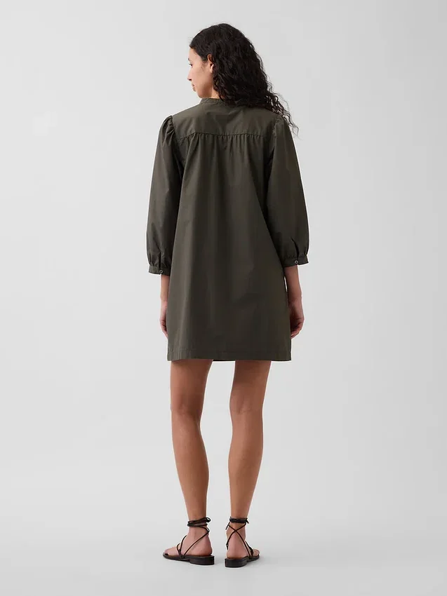 Minivestido de popelín con cuello Henley