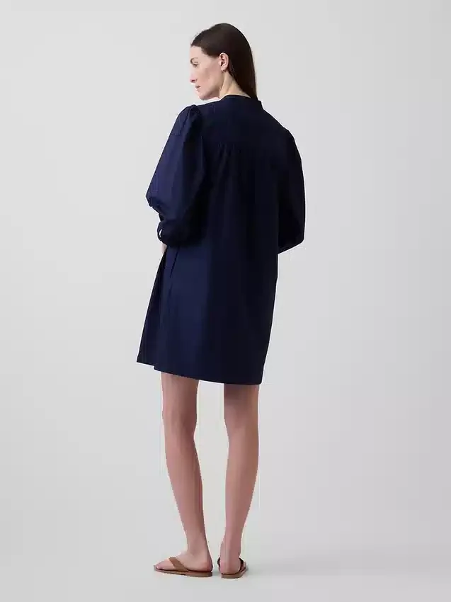 Minivestido de popelín con cuello Henley