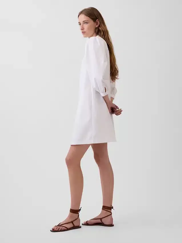 Minivestido de popelín con cuello Henley