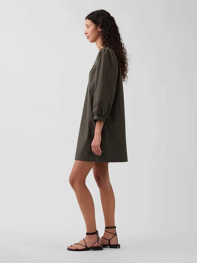 Minivestido de popelín con cuello Henley