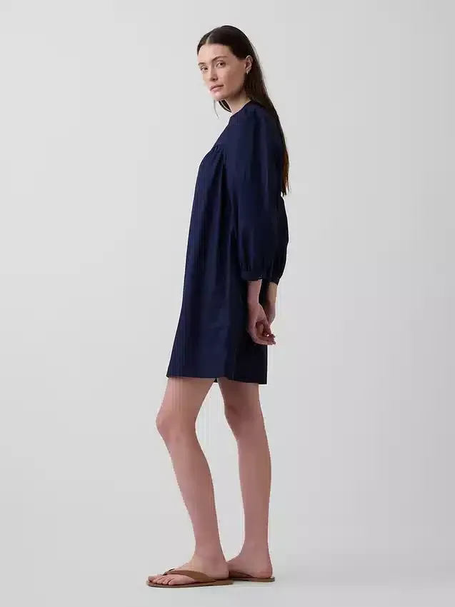 Minivestido de popelín con cuello Henley