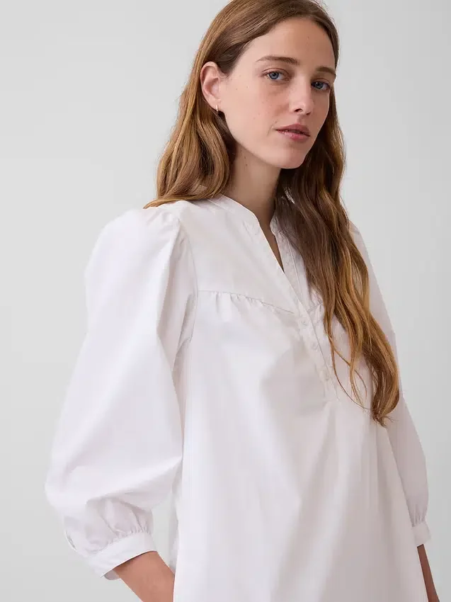 Minivestido de popelín con cuello Henley