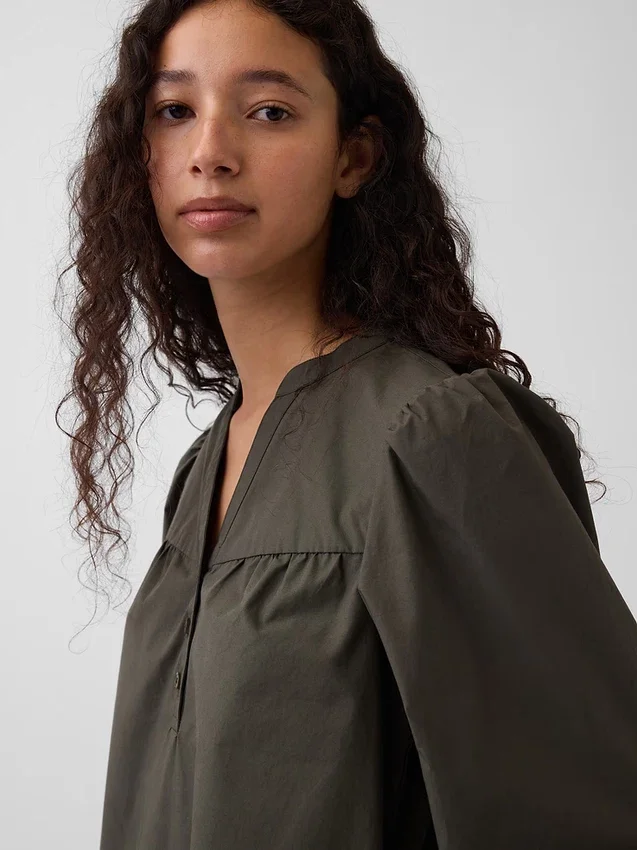 Minivestido de popelín con cuello Henley