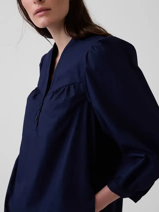 Minivestido de popelín con cuello Henley