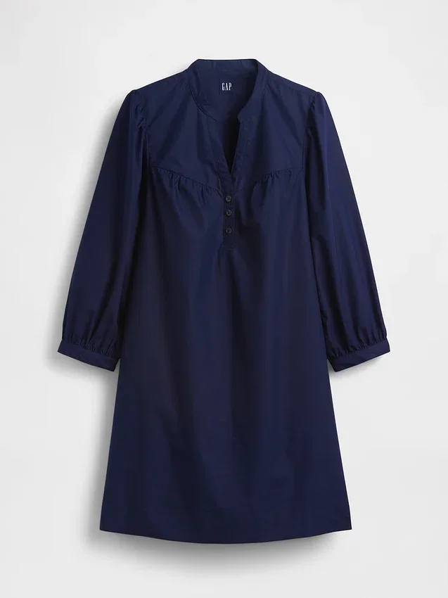 Minivestido de popelín con cuello Henley