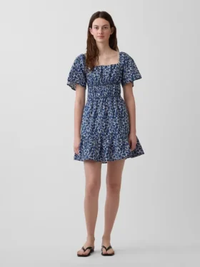 Minivestido de popelín con mangas con volantes