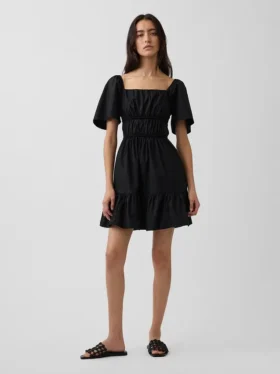 Minivestido de popelín con mangas con volantes