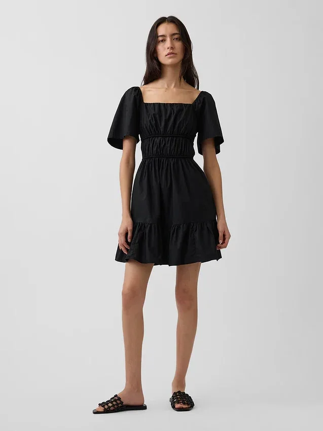 Minivestido de popelín con mangas con volantes