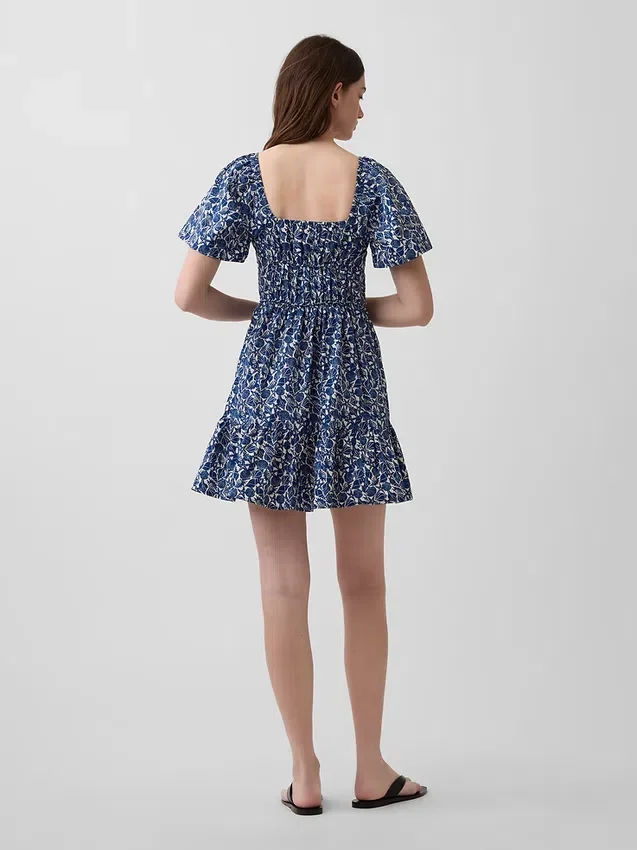 Minivestido de popelín con mangas con volantes