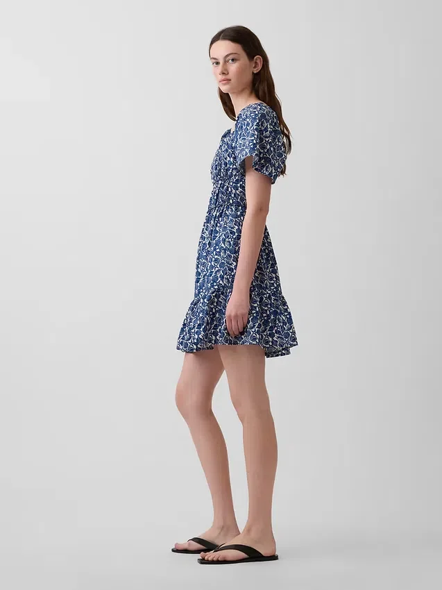 Minivestido de popelín con mangas con volantes