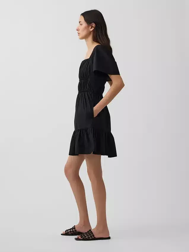 Minivestido de popelín con mangas con volantes