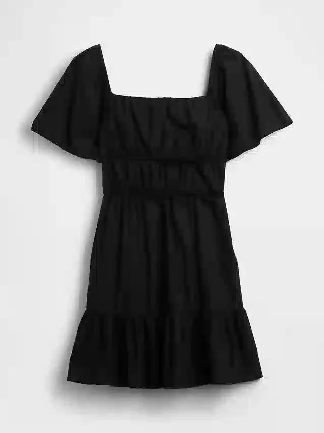 Minivestido de popelín con mangas con volantes