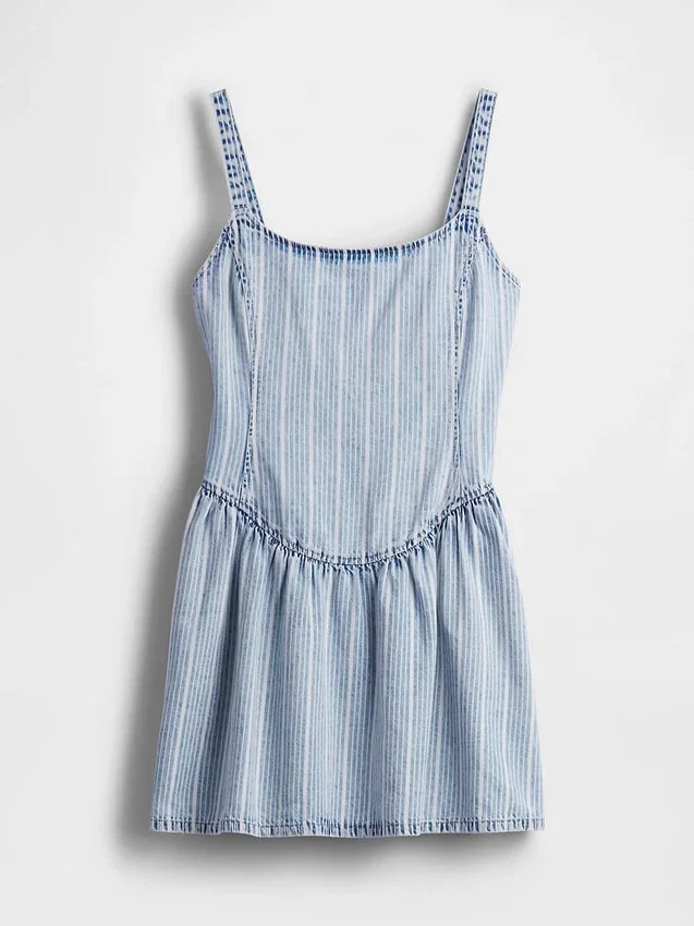 Minivestido de vaquero a rayas ultrasuave con cintura baja