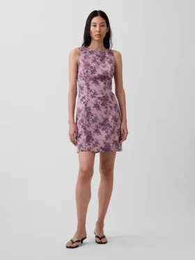 Minivestido floral con cuello barco y espalda abierta