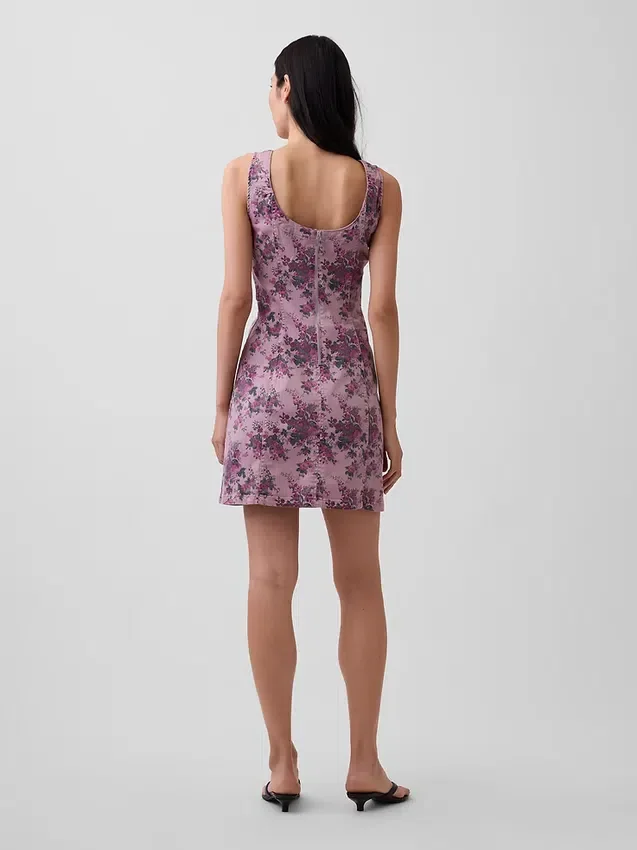 Minivestido floral con cuello barco y espalda abierta