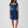 Minivestido infantil de vaquero con mangas abullonadas