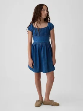 Minivestido infantil de vaquero con mangas abullonadas