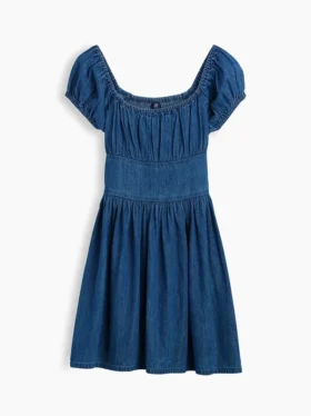 Minivestido infantil de vaquero con mangas abullonadas