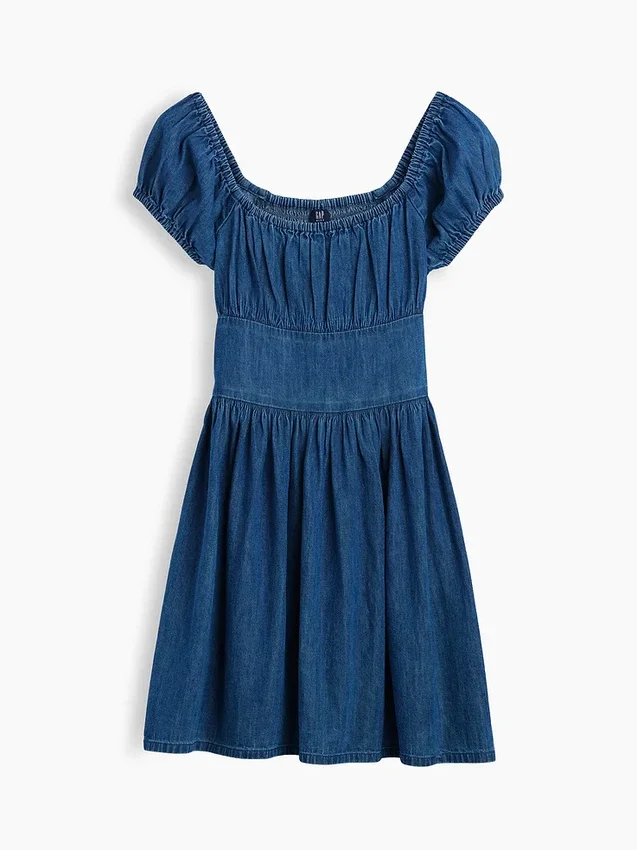 Minivestido infantil de vaquero con mangas abullonadas