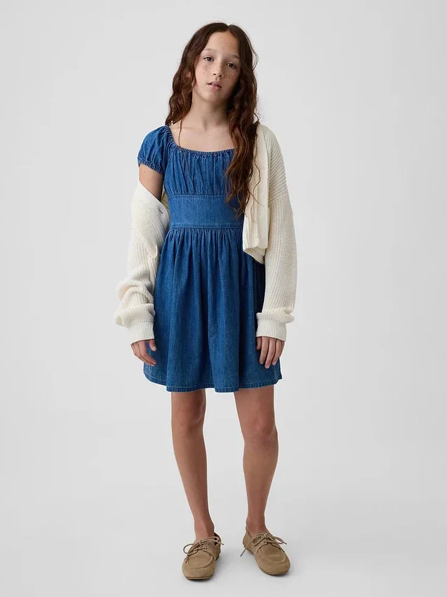 Minivestido infantil de vaquero con mangas abullonadas