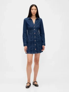 Minivestido plisado de denim
