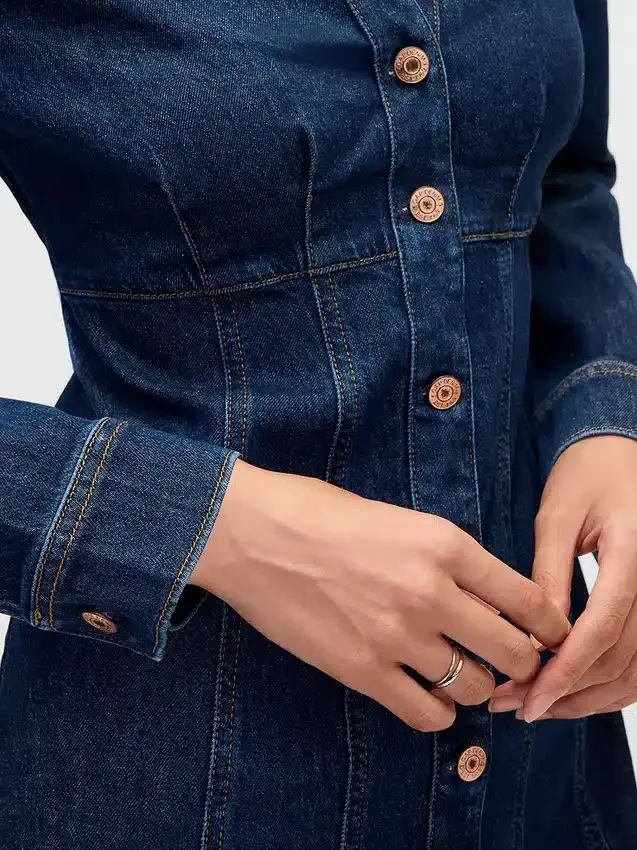 Minivestido plisado de denim