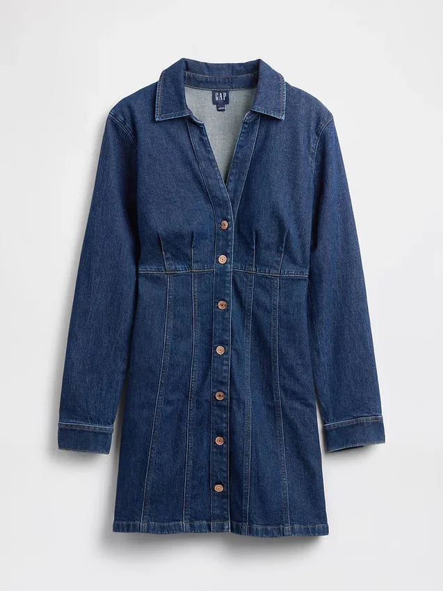 Minivestido plisado de denim