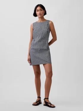 Minivestido recto de denim a cuadros