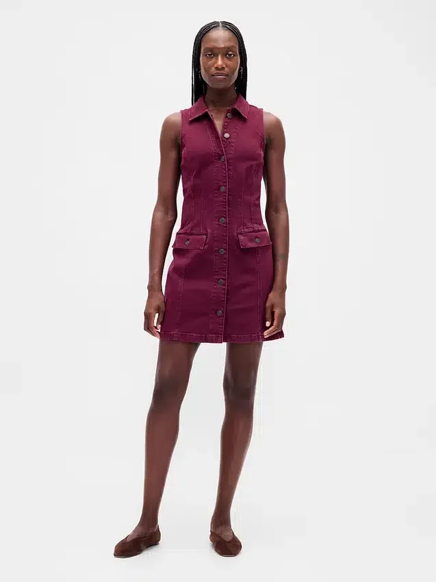 Minivestido recto de denim con cuello