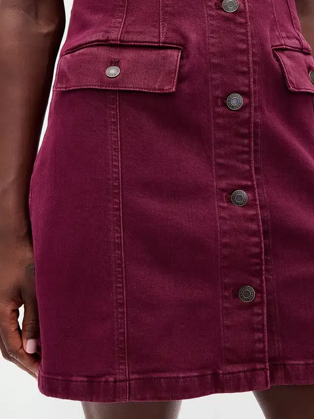 Minivestido recto de denim con cuello