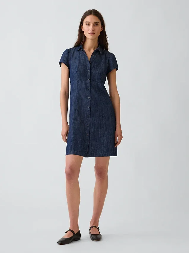 Minivestido tipo camisa con cintura imperio
