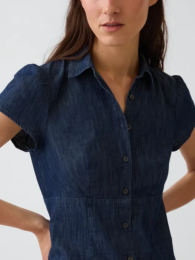 Minivestido tipo camisa con cintura imperio