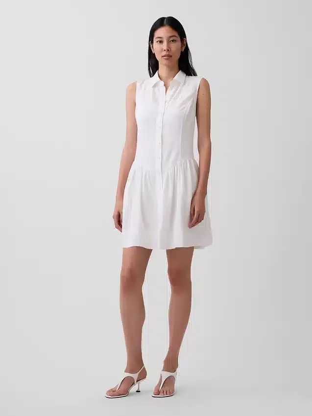 Minivestido tipo camisa de cintura baja en mezcla de lino