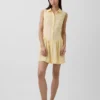 Minivestido tipo camisa de cintura baja en mezcla de lino