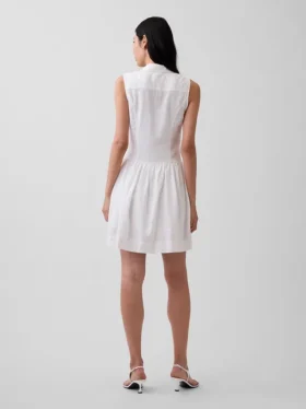 Minivestido tipo camisa de cintura baja en mezcla de lino