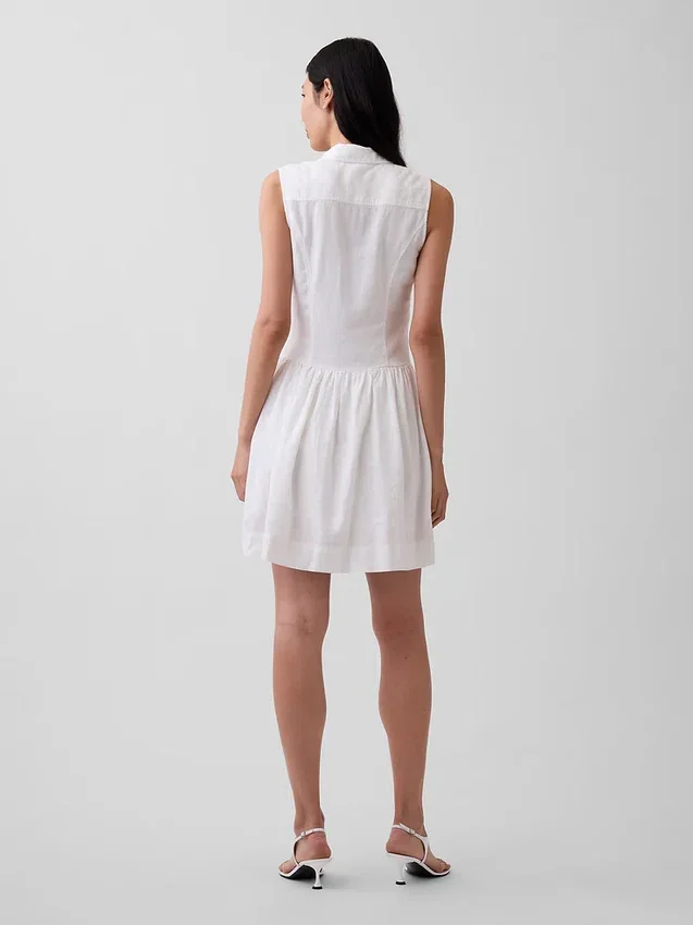 Minivestido tipo camisa de cintura baja en mezcla de lino