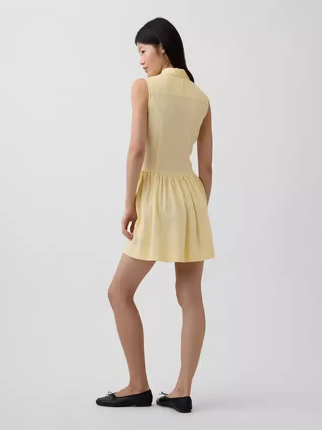 Minivestido tipo camisa de cintura baja en mezcla de lino