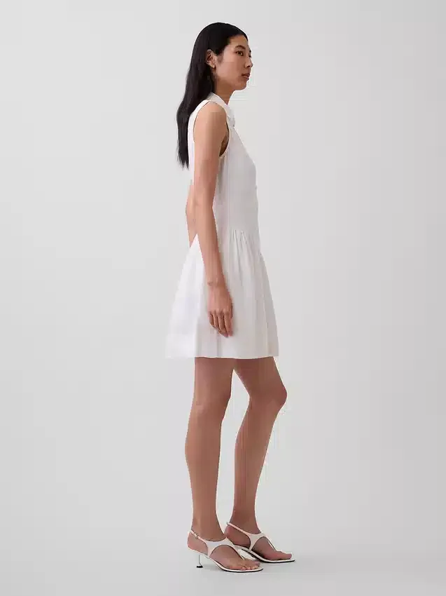 Minivestido tipo camisa de cintura baja en mezcla de lino