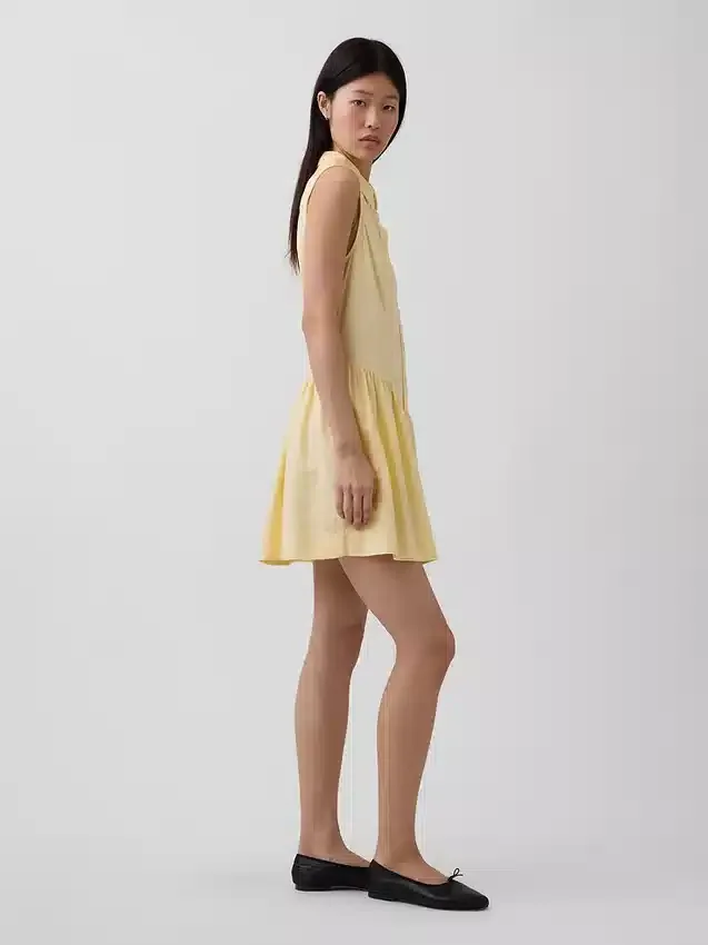 Minivestido tipo camisa de cintura baja en mezcla de lino